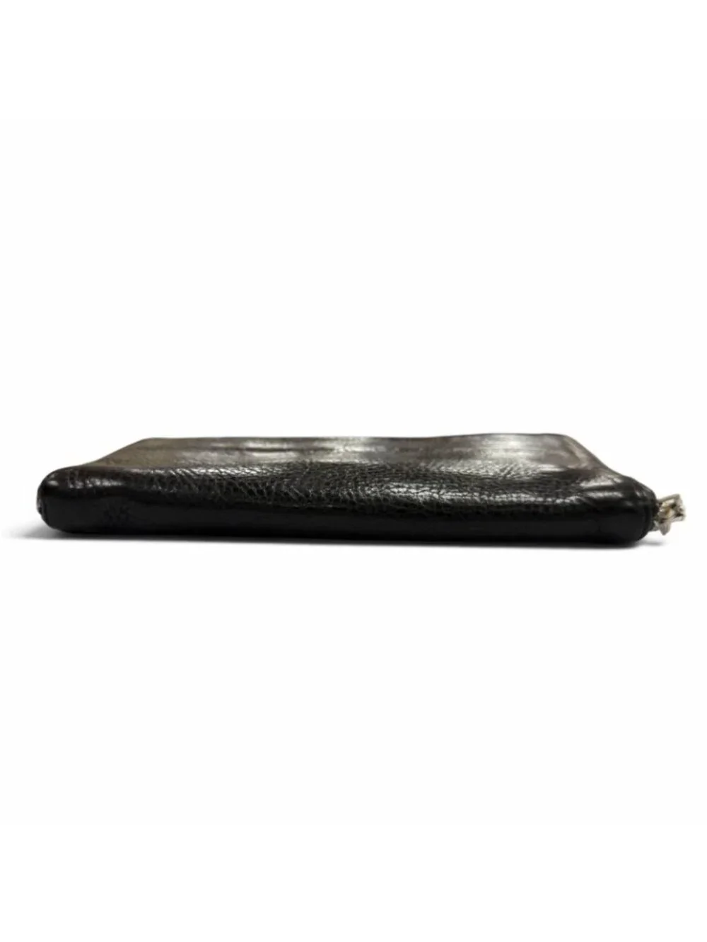 Chrome Hearts Rec Zip Plane Leather 925 Round Zip Wallet Black Silver